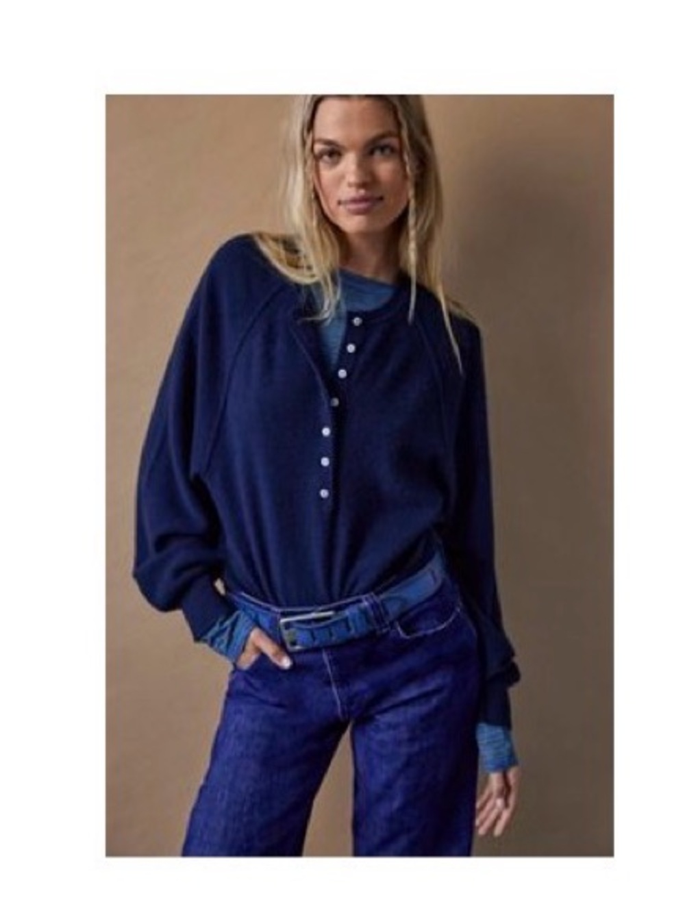 Free People Porta Cashmere Henley Sweater in Shark